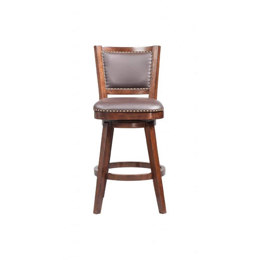 Cappuccino Finish Swivel Bar Stool with Faux Leather Upholstery