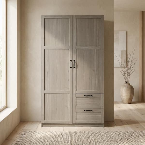 SAUDER Silver Sycamore 40 in. Wide Armoire Cabinet with Shelving