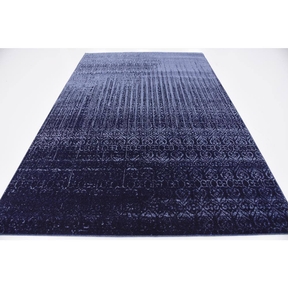 Blue Tufted Washable Reversible 6' x 9' Synthetic Rug