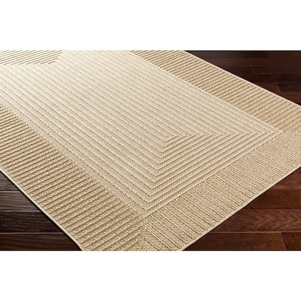 Rockport Tan Border 5 ft. x 7 ft. Indoor/Outdoor Area Rug