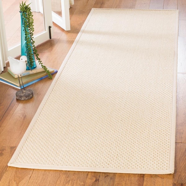 Natural Fiber 3 ft. x 14 ft. Ivory/Light Beige Solid Color Runner Rug