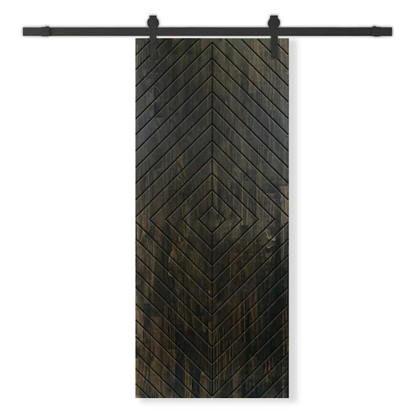 CALHOME 30 in. x 96 in. Charcoal Black Stained Pine Wood Modern Interior Sliding Barn Door with Hardware Kit