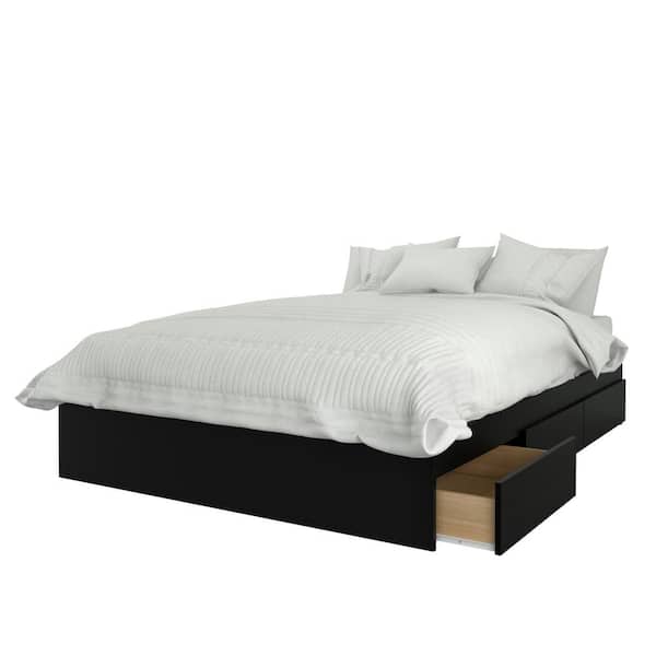Nexera Epik 76 in. W Black Melamine Full Size Wood Frame Platform Bed with 3 Drawers and Headboard