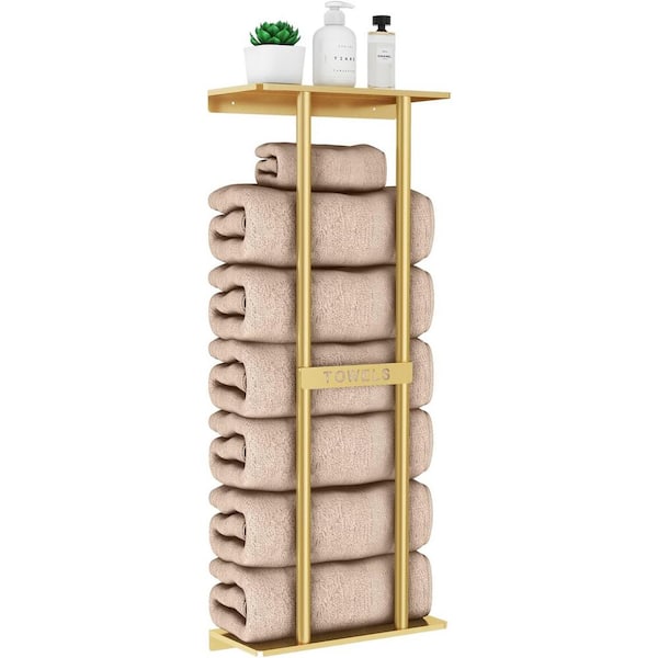 Aoibox Modern 30 in. Wall Mounted Towel Rack for 6 Large Rolled Towels with Shelf Super Big Capacity Towel Storage in Gold SNSA11 4IN127 The Home Depot