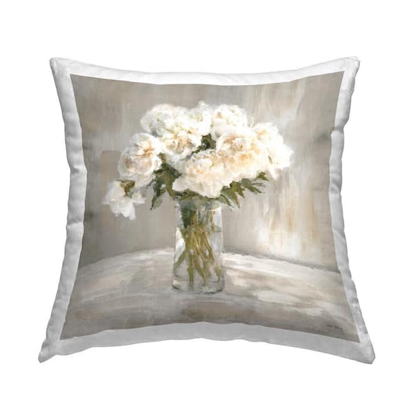 Stupell Industries Soft White Bouquet Off-White Floral Polyester 18 in. x 18 in. Throw Pillow