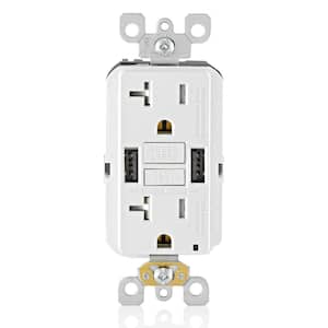 20 Amp Smartlock Pro Self-Test GFCI Combination 24-Watt (4.8 Amp) Type A USB In-Wall Charger Duplex Outlet, White