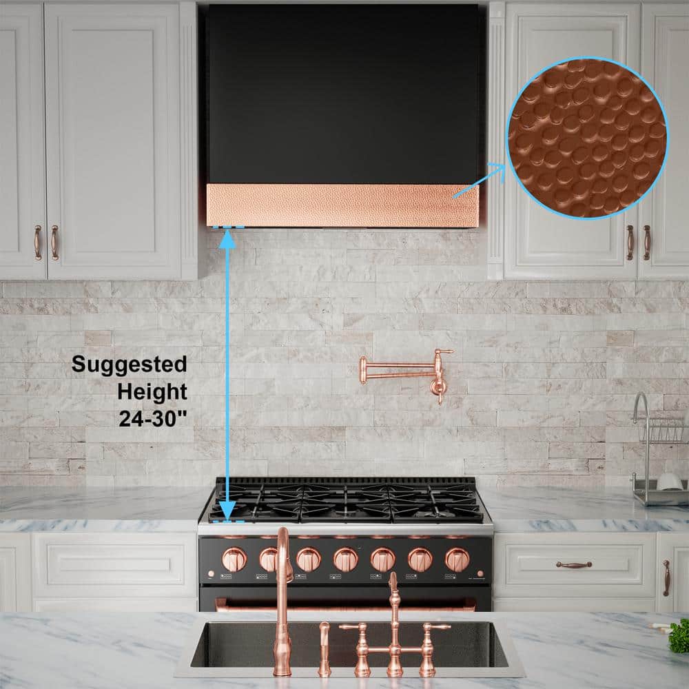 Copper and Black 36-Inch Wall Mounted Stainless Steel Range Hood