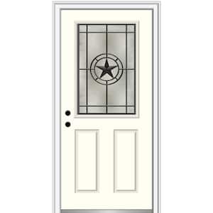 Elegant Star 34 in. x 80 in. Right-Hand 1/2 Lite Decorative Glass Alabaster Painted Fiberglass Prehung Front Door