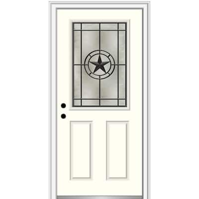 Elegant Star 36 in. x 80 in. Right-Hand 1/2 Lite Decorative Glass Alabaster Painted Fiberglass Prehung Front Door