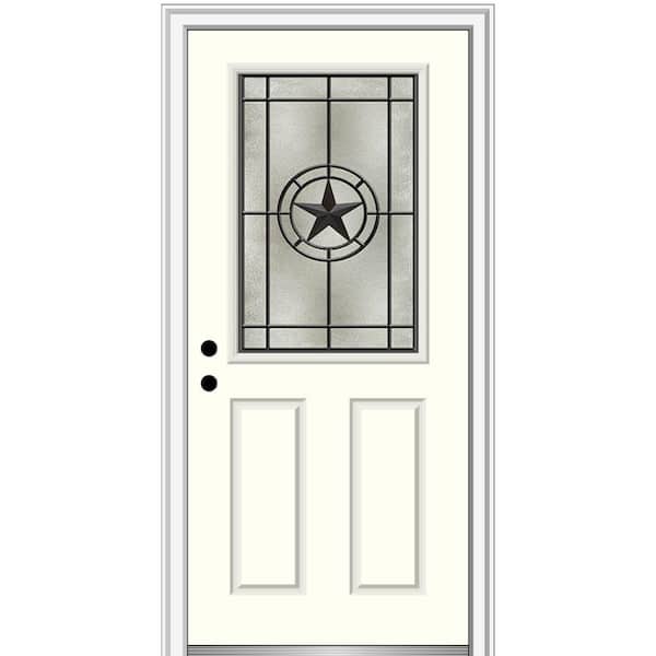 Elegant Star 36 in. x 80 in. Right-Hand 1/2 Lite Decorative Glass Alabaster Painted Fiberglass Prehung Front Door