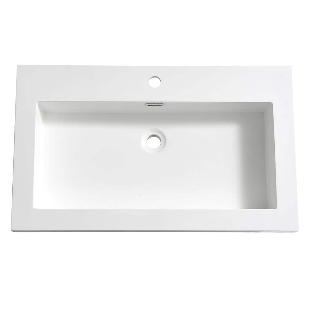 Fresca Medio 32" White Acrylic Rectangular Bathroom Sink with Overflow