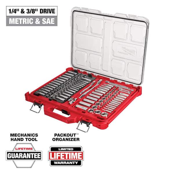 Milwaukee - 3/8 in. and 1/4 in. Drive SAE/Metric Ratchet and Socket Mechanics Tool Set with PACKOUT Case (106-Piece)