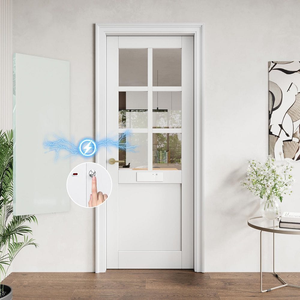 30 in. x 80 in. Solid Core 6-Lite Switchable Glass White Primed MDF Wood Interior Door Slab with Hardware, 1 Battery