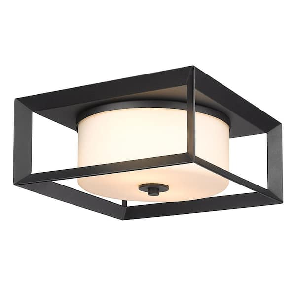 Golden Lighting Smyth 2-Light Black Outdoor Flush Mount