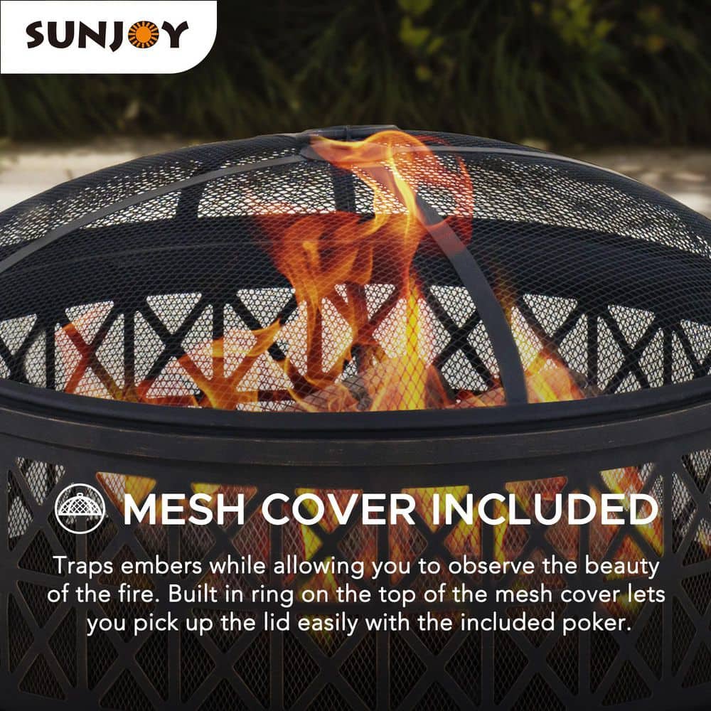 30 Inch Black Steel Outdoor Fire Pit with Spark Screen and Poker