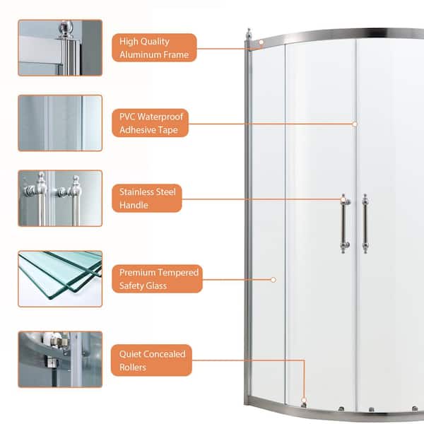 LORDEAR 36 in. W x 72 in. H Double Sliding Semi-Frameless Corner