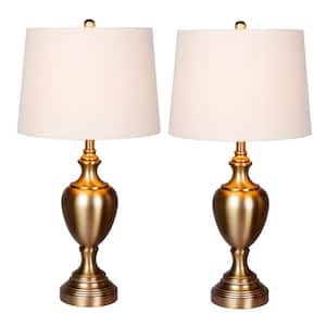 30 in. Plated Antique Gold Urn with Pedestal Base Metal Table Lamp (2-Pack)
