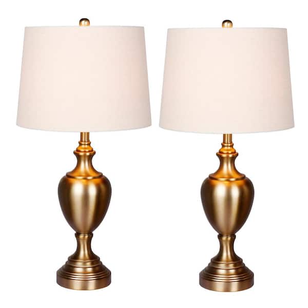 Fangio Lighting 30 in. Plated Antique Gold Urn with Pedestal Base Metal Table Lamp (2-Pack)