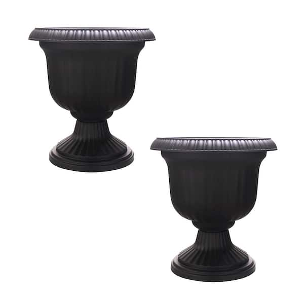 Utopian 19 in. L x 19 in. W x 18.8 in. H 22 qt. Black Outdoor Plastic Decorative Pots Urn Planter (2-Pack)