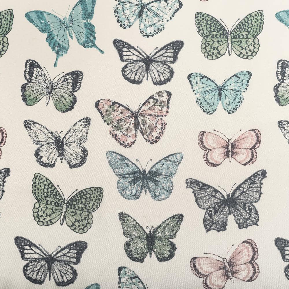 Blue Butterfly Print Sheer Polyester Kitchen Curtain Tier Pair