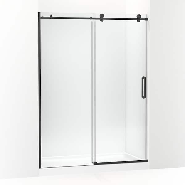 KOHLER Cursiva 56-60 in. W x 78 in. H Sliding Frameless Shower Door in Matte Black KOHLER Cursiva 56-60 in. W x 78 in. H Sliding Frameless Shower Door in Matte Black
