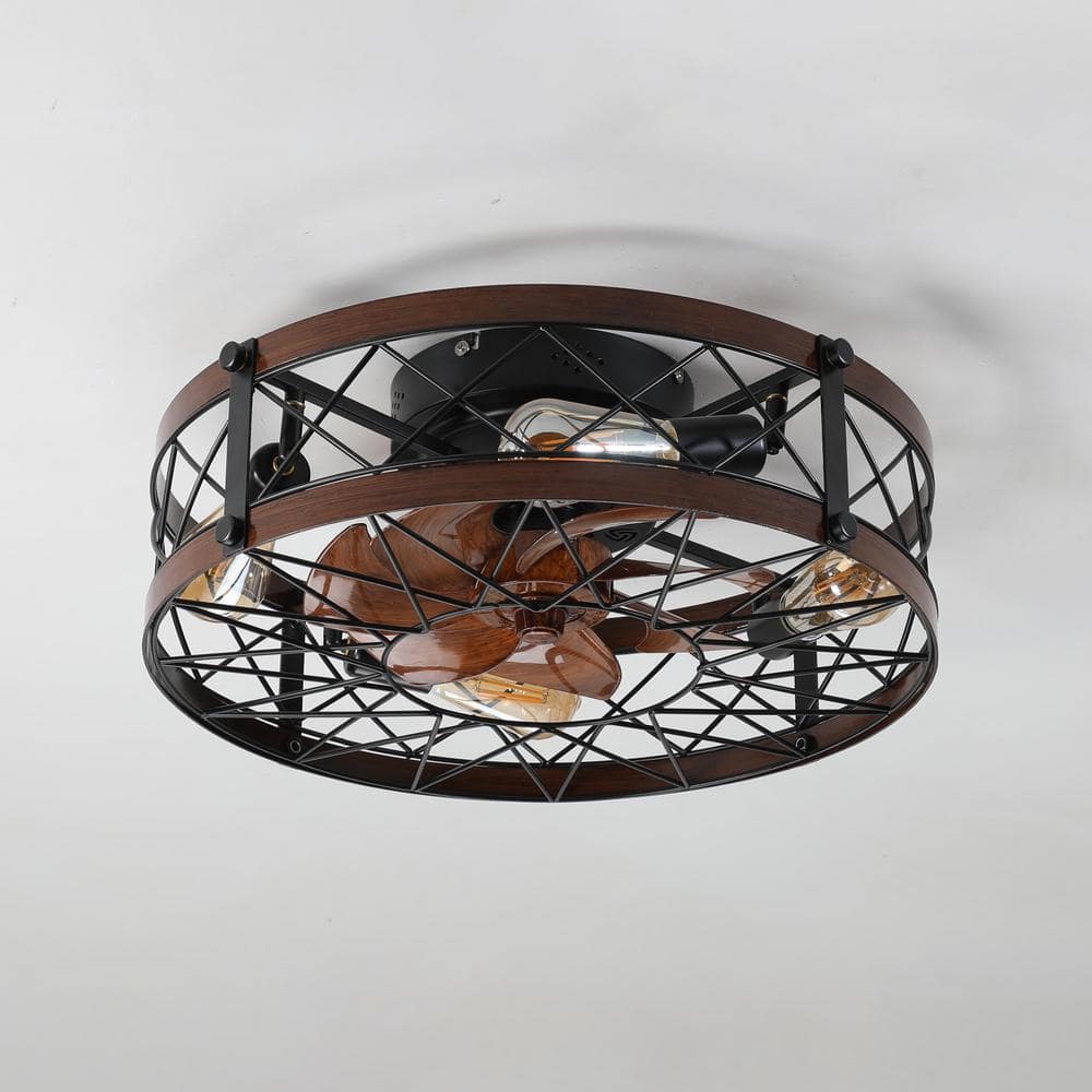 20 in. Indoor Black Caged Enclosed Smart Ceiling Fan with 4-Light and Remot