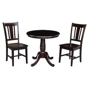 30 in. 3-Piece Rich Mocha Round Dining Height Table with 2-Side Chairs