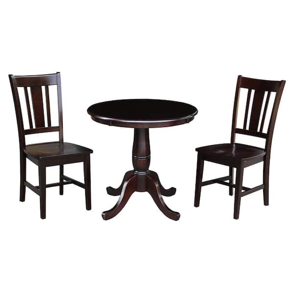 International Concepts 30 in. 3-Piece Rich Mocha Round Dining Height Table with 2-Side Chairs