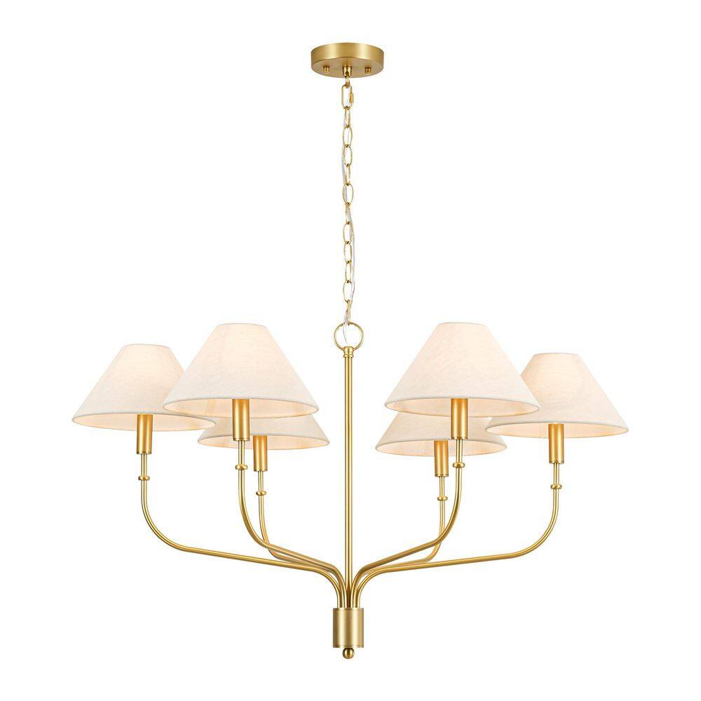 Gunnora 33.5 in. 6-Light Brushed Gold Cone Fabric Shade Dimmable Chandelier price history on PriceWatchPro