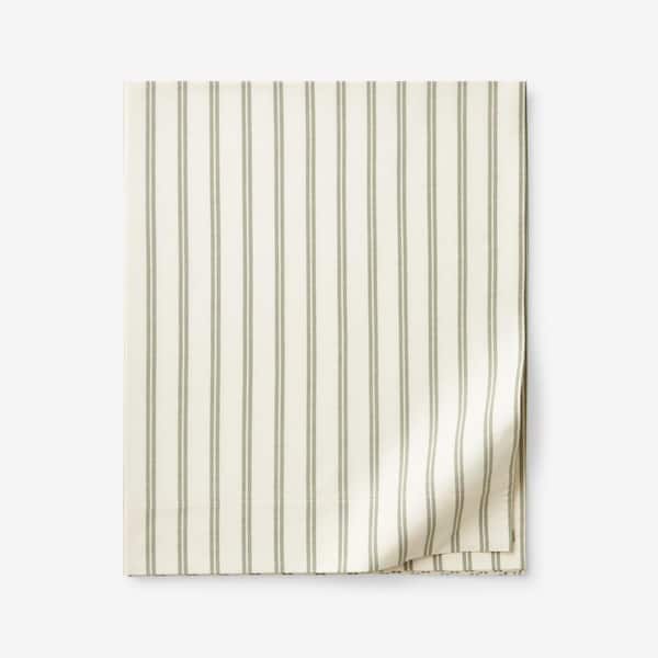 Narrow Stripe T200 Yarn Dyed Moss Green Cotton Percale King/Cal King Flat Sheet