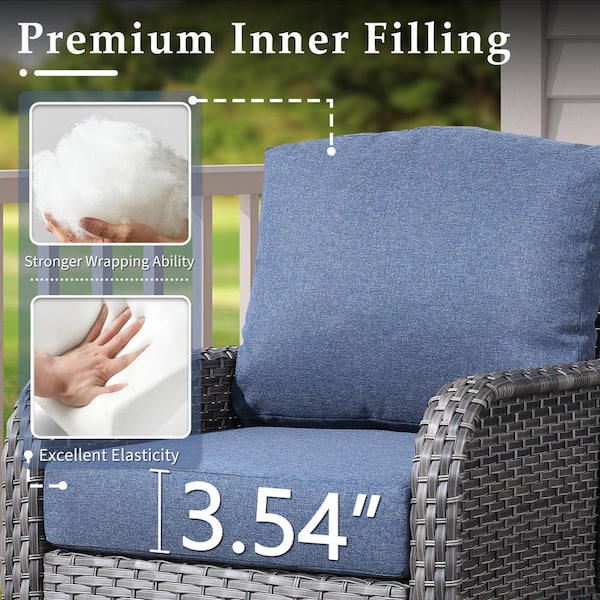Toject - Denali Gray 4-Piece 4-Seat Wicker Modern Outdoor Patio Conversation Sofa Seating Set with Denim Blue Cushions