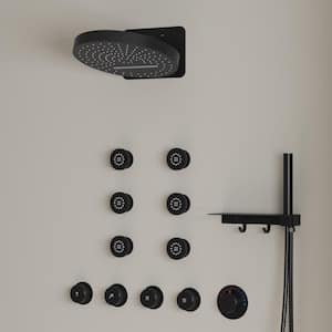 15-Spray Patterns 12.6 in. Dual Shower Head Wall Mount Fixed Shower Head in Matte Black (Valve Included)