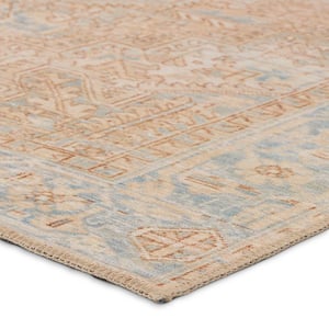 Mable Beige/Blue 9 ft. x 12 ft. Medallion Washable Area Rug