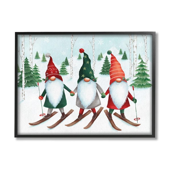 Stupell Industries Gnome Trio Skiing by Emma Leach 1-Piece Framed Graphic Print Sports Poster Art Print 14 in. x 11 in.