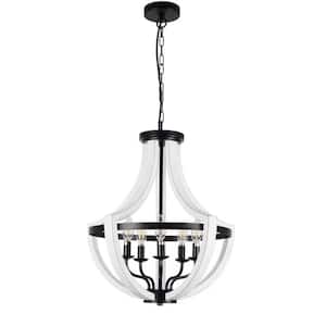 5-Light White Wood Chandelier for Dining Room, Farmhouse Pendant/Ceiling Light with No bulb Included