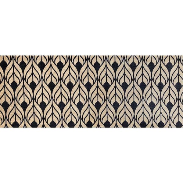 Tulle 2.29 ft x 6.25 ft Black and Taupe Geometric Runner Rug
