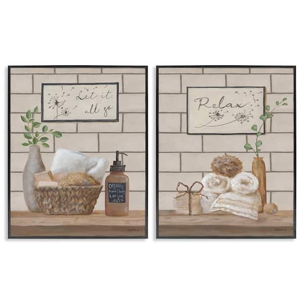 Go Relax Traditional Bathroom by Pam Britton 2 Piece Black Framed Typography Giclee Art Print 30 in. x 24 in.