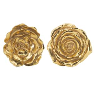 Anky Resin 7.1 in. x 14.2 in. Gold Wall Architectural Decor 2-Piece Rose Hanging Wall Accents