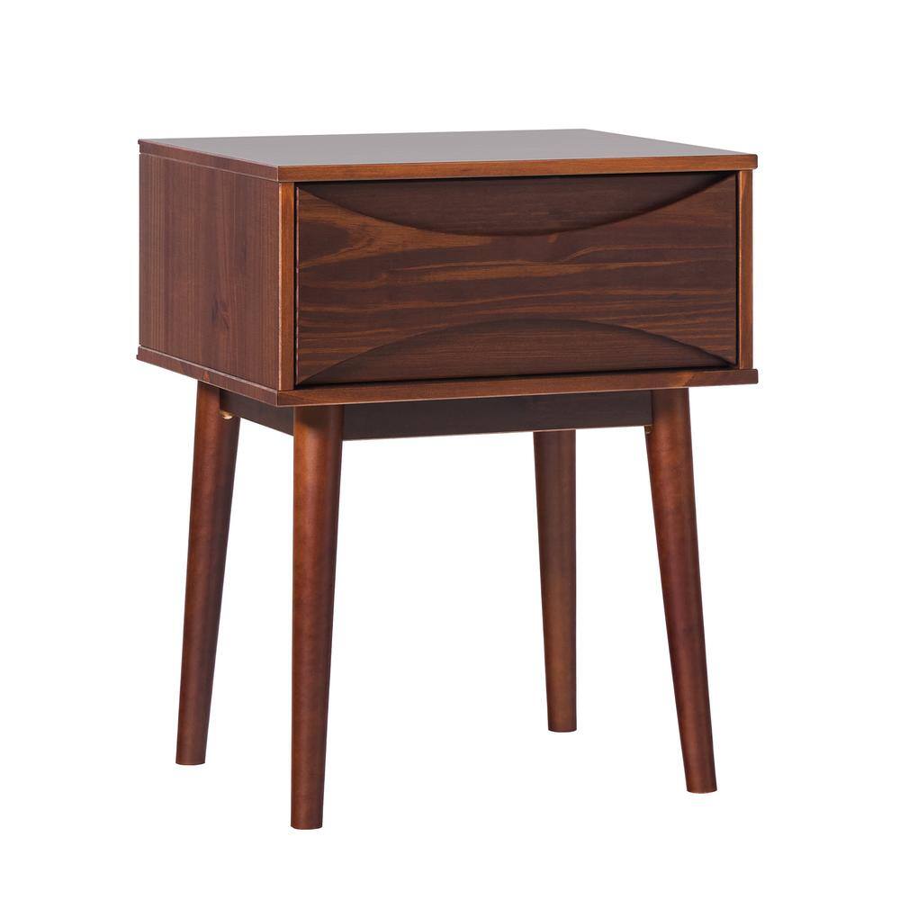 Walnut Solid Wood Mid-Century Modern 1-Drawer Nightstand