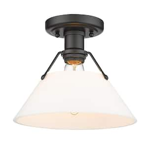 Orwell 10.0 in. 1-Light Matte Black Opal Glass Shade Flush Mount