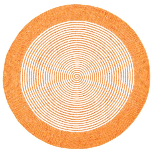 SAFAVIEH Braided Orange Ivory 3 ft. x 3 ft. Border Striped Round Area Rug
