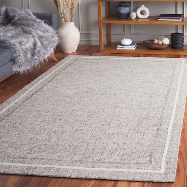 Ebony 3 ft. x 5 ft. Gray/Ivory Solid Border Modern Area Rug