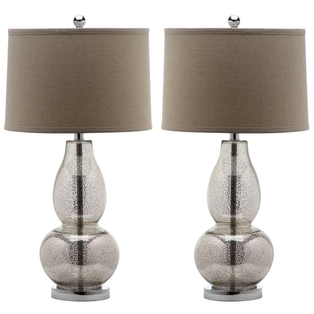 Safavieh Mercurio 285 In Antique Silver Crakle Double Gourd Table Lamp With Wheat Shade Set Of 2 Lit4155d Set2 The Home Depot