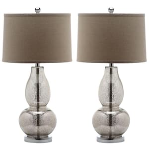 Mercurio 28.5 in. Antique Silver Crakle Double Gourd Table Lamp with Wheat Shade (Set of 2)