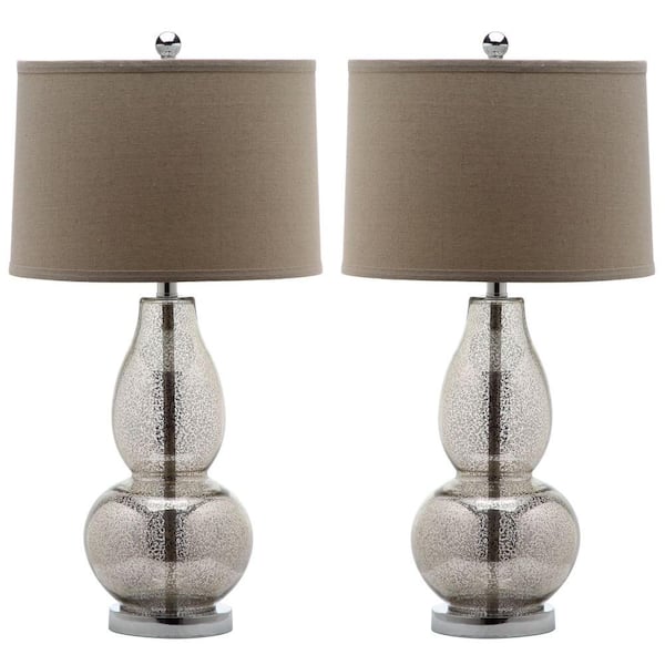 SAFAVIEH Mercurio 28.5 in. Antique Silver Crakle Double Gourd Table Lamp with Wheat Shade (Set of 2)