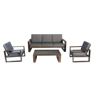 4-Piece Aluminum Outdoor Sectional Set Coffee Table Armchair, Sofa with Gray 5.5 IN Cushions - 2 Armchair plus 3-Seaters