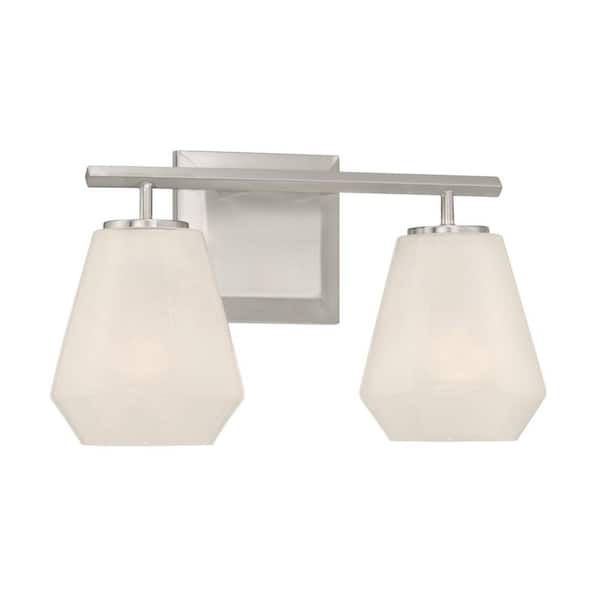 Siena 14.25 in. 2-Light Brushed Nickel Vanity Light with Alabaster Glass Shades