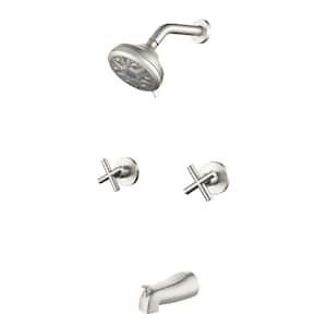 Double Handle 10-Spray Tub and Shower Faucet, 10 Functions Fixed Shower Head 2.5 GPM in Brushed Nickel Valve Included