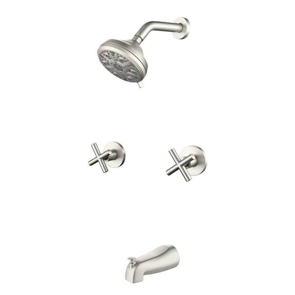 Fapully Double Handle 10-Spray Tub and Shower Faucet, 10 Functions Fixed Shower Head 2.5 GPM in Brushed Nickel Valve Included