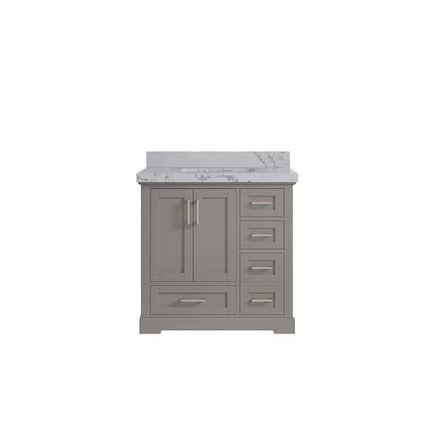 Willow Collections Boston 36 in. W x 22 in. D x 36 in. H Single Sink Bath Vanity Center in Elephant Gray with 2 in. Venatino Quartz Top